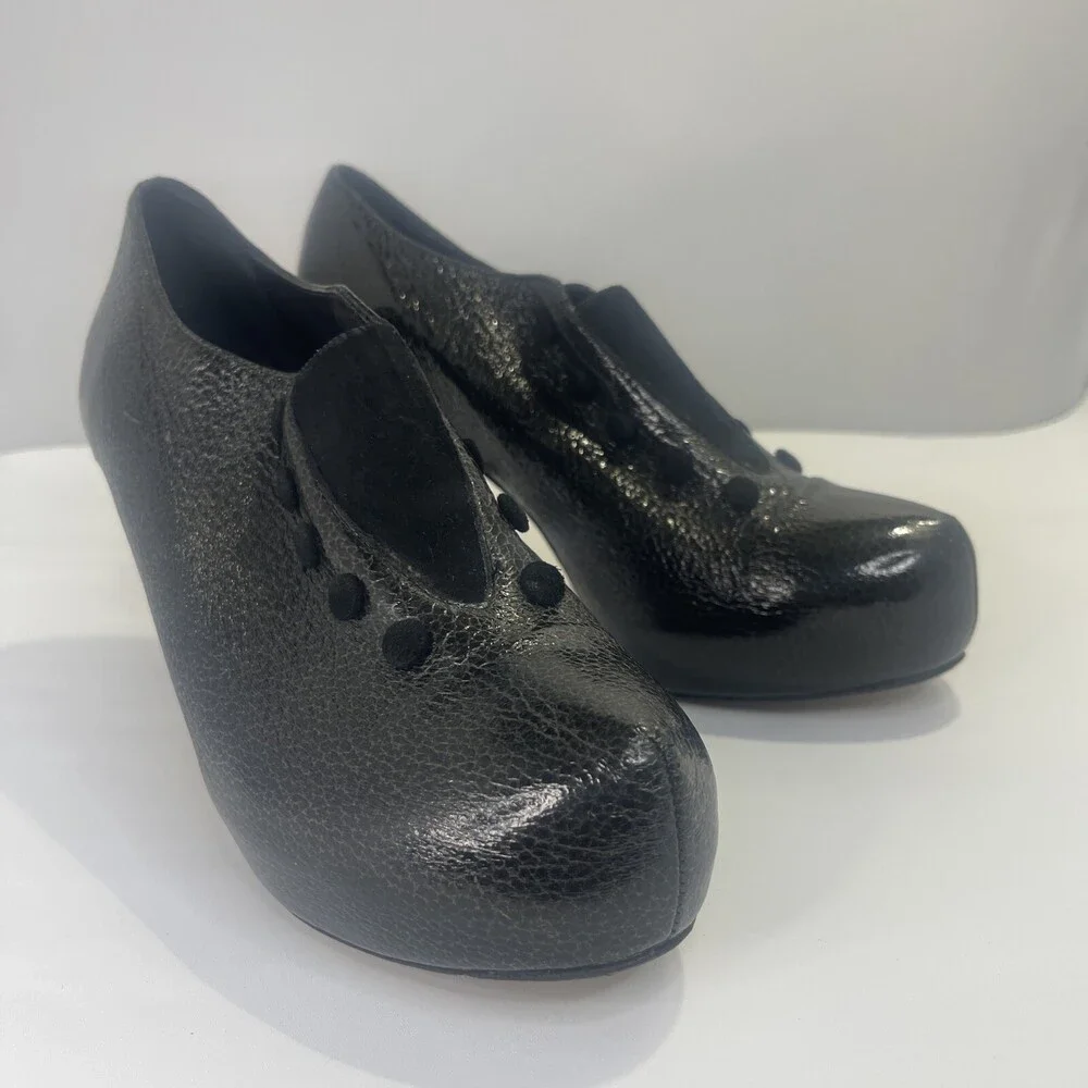 JEANNE JARVAISE WOMENS ITALIAN LEATHER BL ACK CRINKLE Patent PUMPS SHOES SIZE38